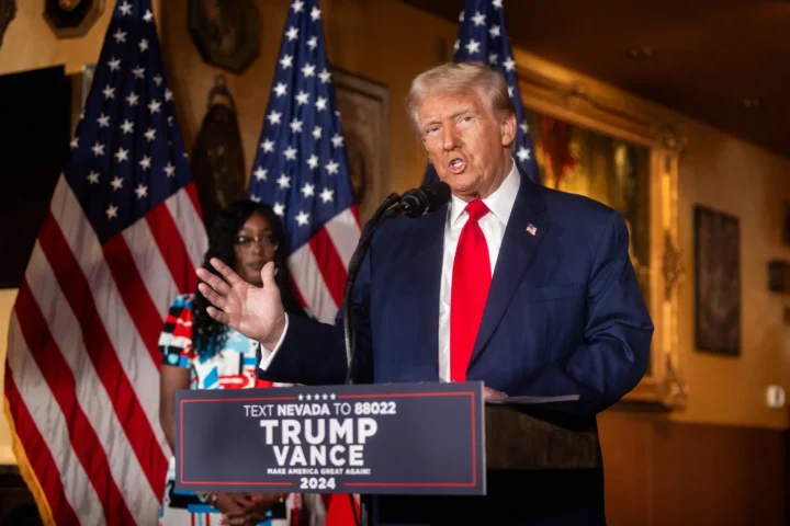 Former President Donald J. Trump’s proposals include a 10 to 20 percent tariff on most imports, as well as a more than 60 percent tariff on Chinese products.Credit...Roger Kisby for The New York Times