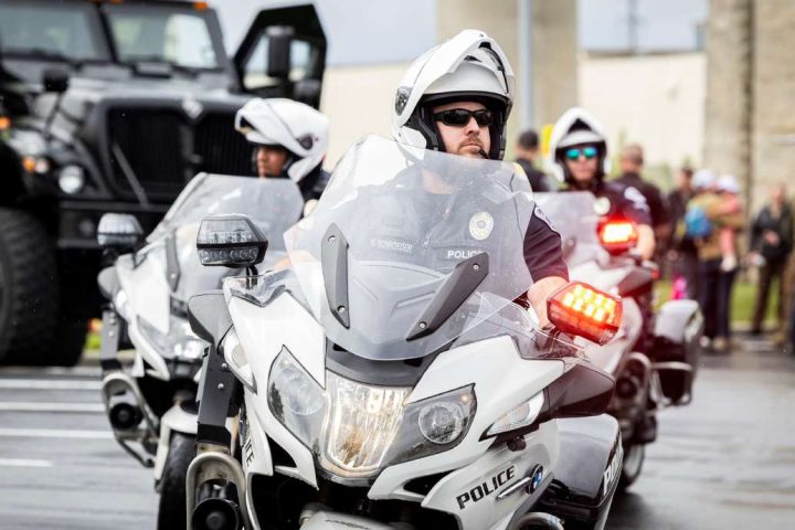 Layton Police Department officers do a demonstration on police motorcycles during the first Find Yourself in Utah Law Enforcement Career Day held outside the Peace Officers Standards and Training Center on Salt Lake Community College’s Miller Campus in Sandy on April 30. Layton Police Department officers do a demonstration on police motorcycles during the first Find Yourself in Utah Law Enforcement Career Day held outside the Peace Officers Standards and Training Center on Salt Lake Community College’s Miller Campus in Sandy on April 30. (Isaac Hale, Deseret News)